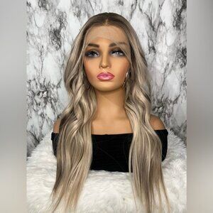 13x4 Full Front HD invisible Lace Blonde mixed with highlights 24 Inch long